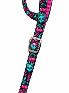 CalNevAri Tack Neon Punk Skull & Cherry One Ear Horse Headstall